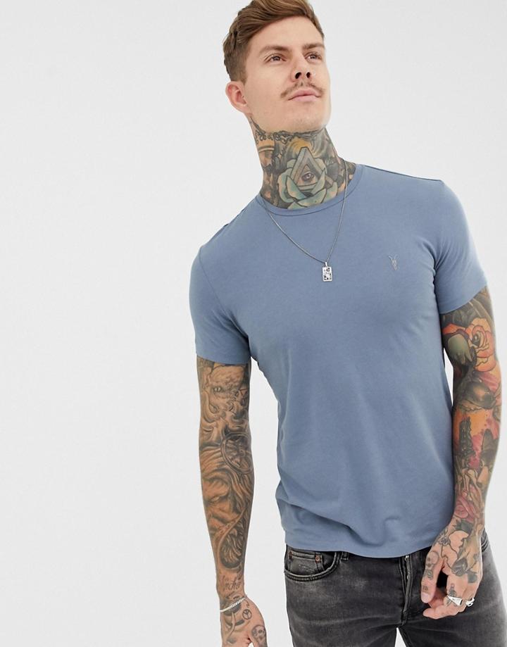 Allsaints T-shirt In Blue With Ramskull Logo - Blue