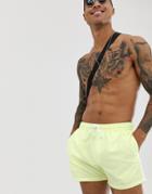 Asos Design Swim Short In Wash Neon Yellow Short Length - Yellow