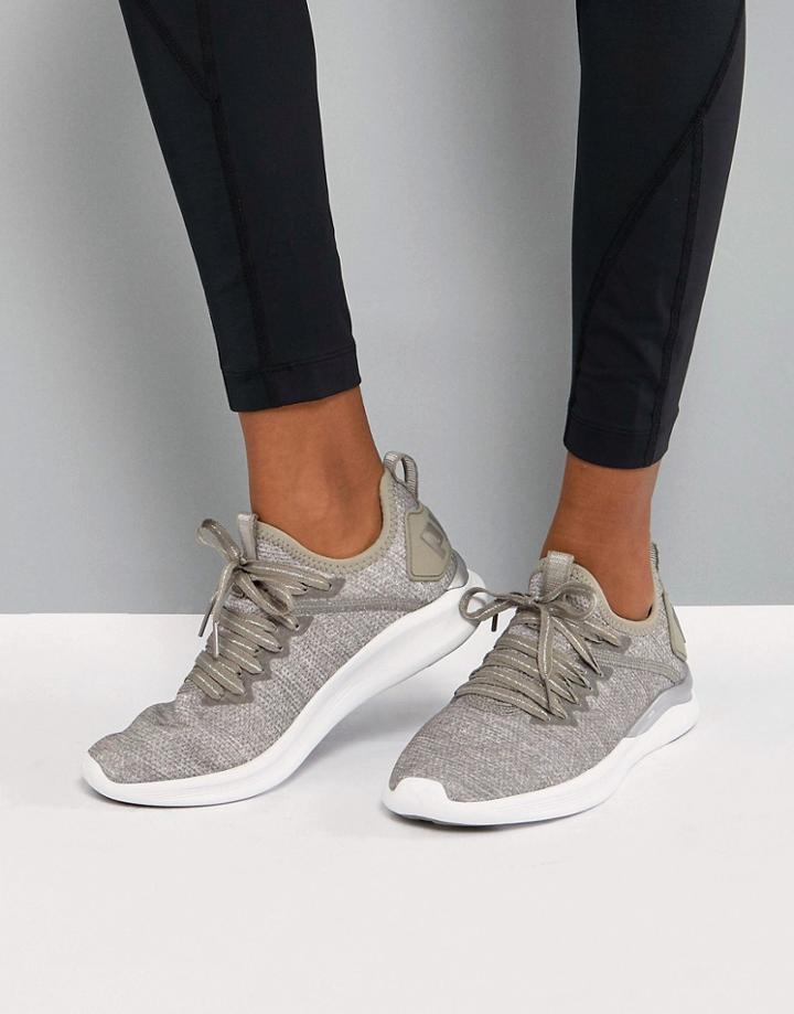 Puma Running Ignite Flash Evoknit Sneakers In Stone - Gray