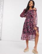 Missguided Cold Shoulder Midaxi Dress In Floral Print-multi