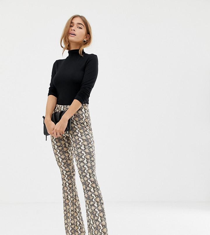 Asos Design Petite Snake Print Flare Pants-multi