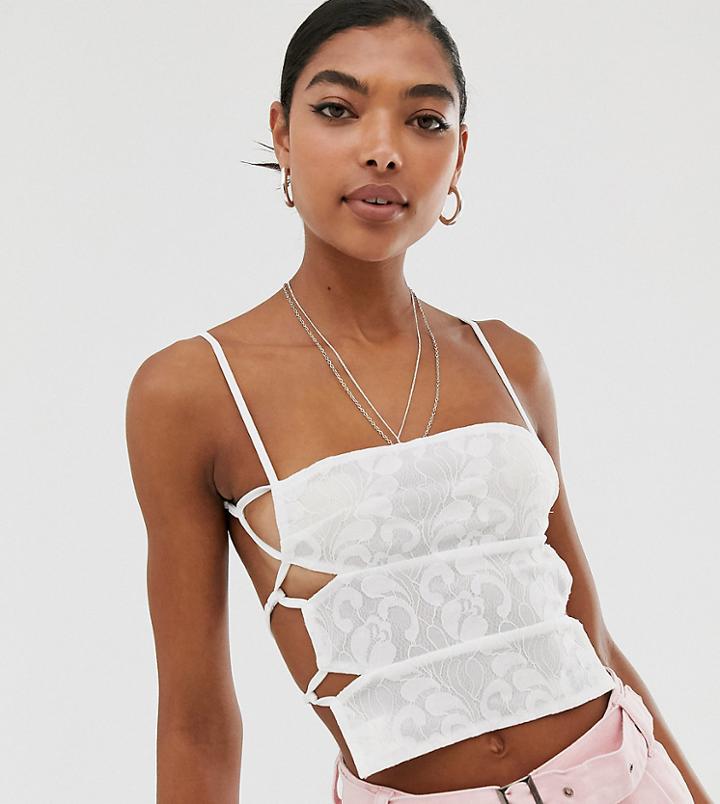 One Above Another Strappy Top In Lace - Cream