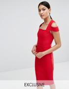 Vesper Pencil Dress With Cut Out Cold Shoulder - Red