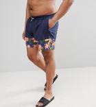 Replika Swim Short With Floral Panel - Navy