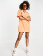 Lola May Short Sleeve Polo Shirt Dress In Coral-orange
