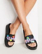 Asos Design Flirty Flatform Make Waves Pool Sliders In Black