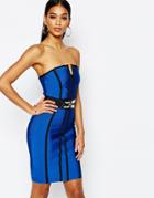 Wow Couture Bandage Body-conscious Dress With Belt - Royal Blue