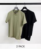 French Connection 2 Pack Crew Neck T-shirt In Black & Khaki-multi