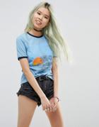 Asos T-shirt With Sunset Scene - Blue Marl