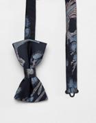 Moss London Bow Tie In Navy Floral Jacquard - Blue