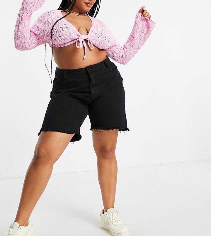 Missguided Plus Longline Denim Shorts In Black