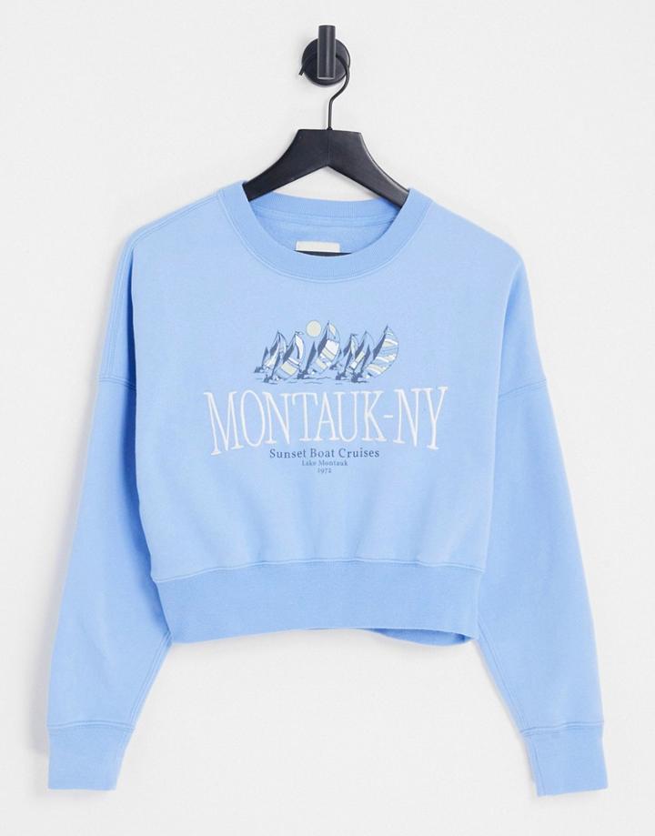 Abercrombie & Fitch Graphic Crop Sweatshirt In Blue