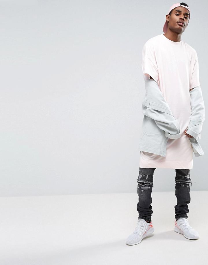 Asos Extreme Longline Super Oversized T-shirt In Pink - Pink