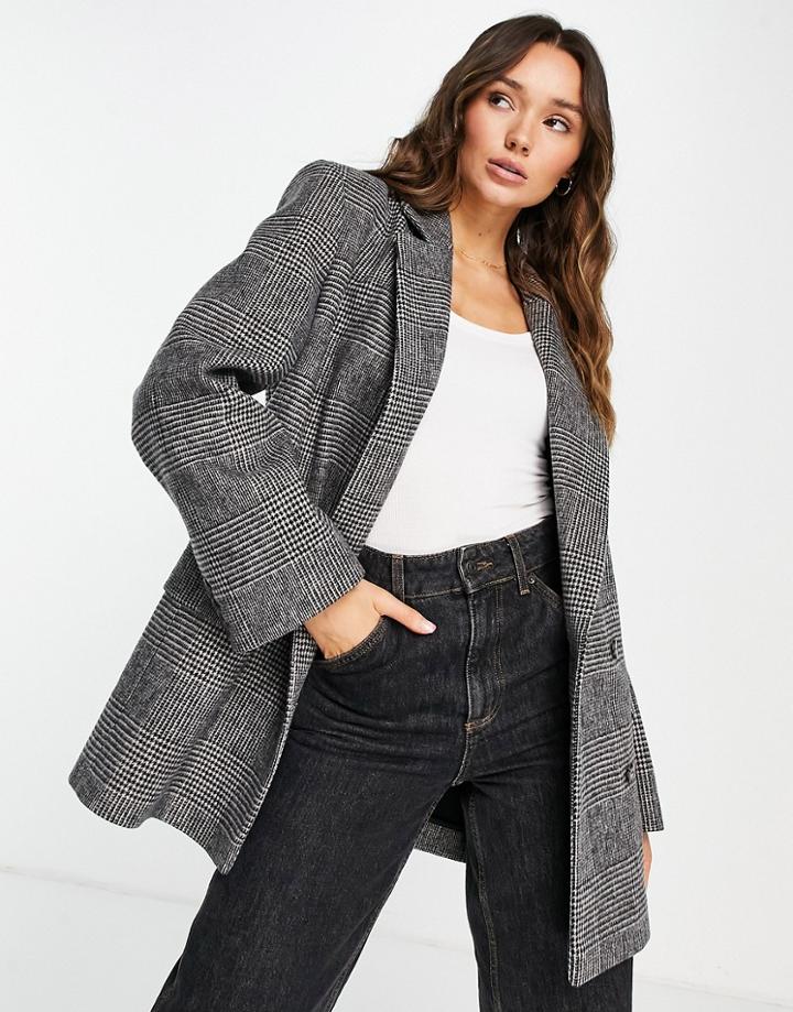 Topshop Check Blazer Coat In Mono-multi