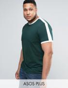 Asos Plus T-shirt With Retro Contrast Panels In Green - Green