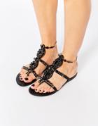 Forever Unique Calipso Embellished Flat Sandals - Black