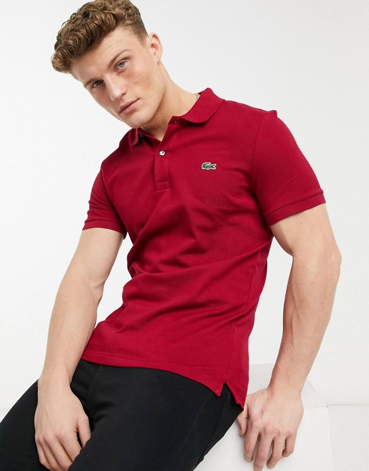 Lacoste Slim Fit Pique Polo In Burgundy-red