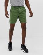 Asos Design Skinny Chino Shorts In Washed Green - Green