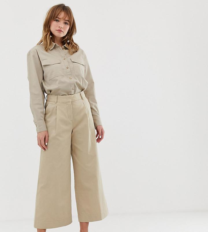 Monki Wide Leg Cropped Pants In Beige