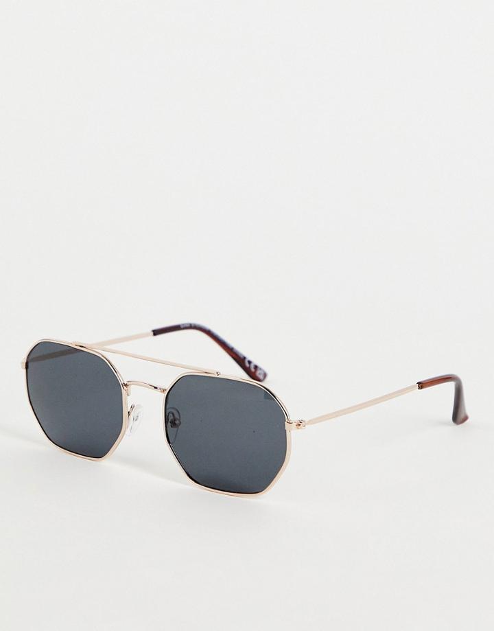 Svnx Gold And Black Aviator Sunglasses