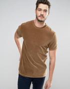 Asos Longline T-shirt In Cord Fabric In Beige - Beige