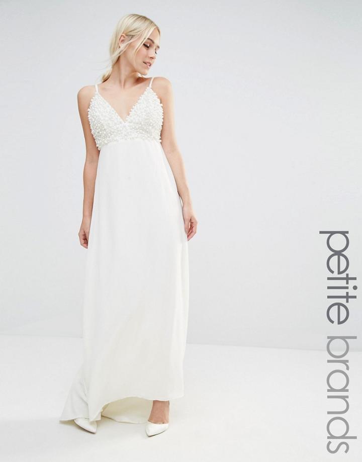 Maya Petite Bridal Maxi Dress With Pearl Embellishment And Train - White