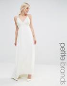 Maya Petite Bridal Maxi Dress With Pearl Embellishment And Train - White