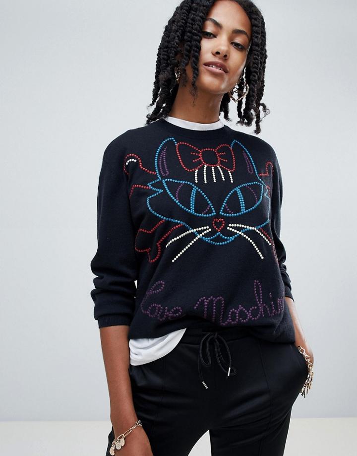 Love Moschino Kitty Cat Wool Blend Sweater - Black