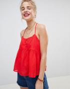 Asos Crop Cami With Button Detail - Red