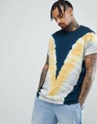 Asos Design Oversized T-shirt With Roll Sleeve And Tie Dye Wash In Blue - Navy