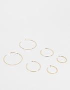 Asos Design Pack Of 3 Skinny Hoop Earrings In Engraved Skinny Design In Gold Tone