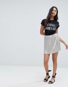 Brave Soul Silver Plisse Mini Skirt - Silver
