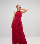 Little Mistress Tall Lace Back Maxi Dress In Berry - Red