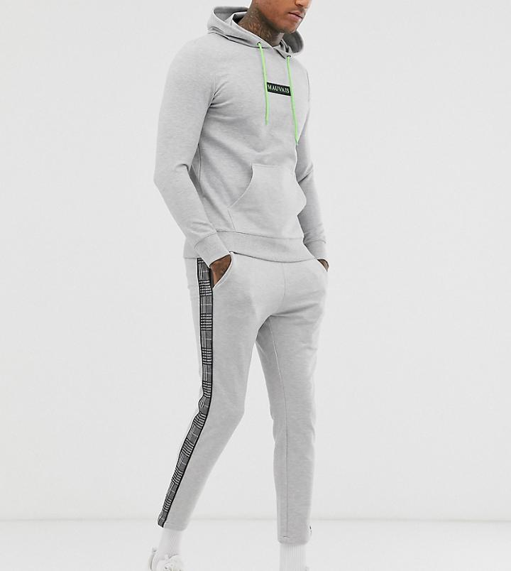 Mauvais Skinny Sweatpants With Neon And Check Taping-gray