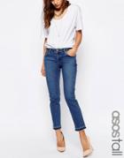 Asos Tall Kimmi Shrunken Boyfriend Jeans With Let Down Hem In Mid Wash Blue - Midwash Blue