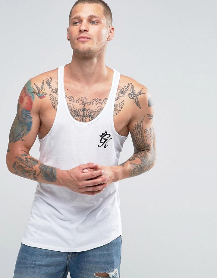 Gym King Racer Back Tank With Logo - White