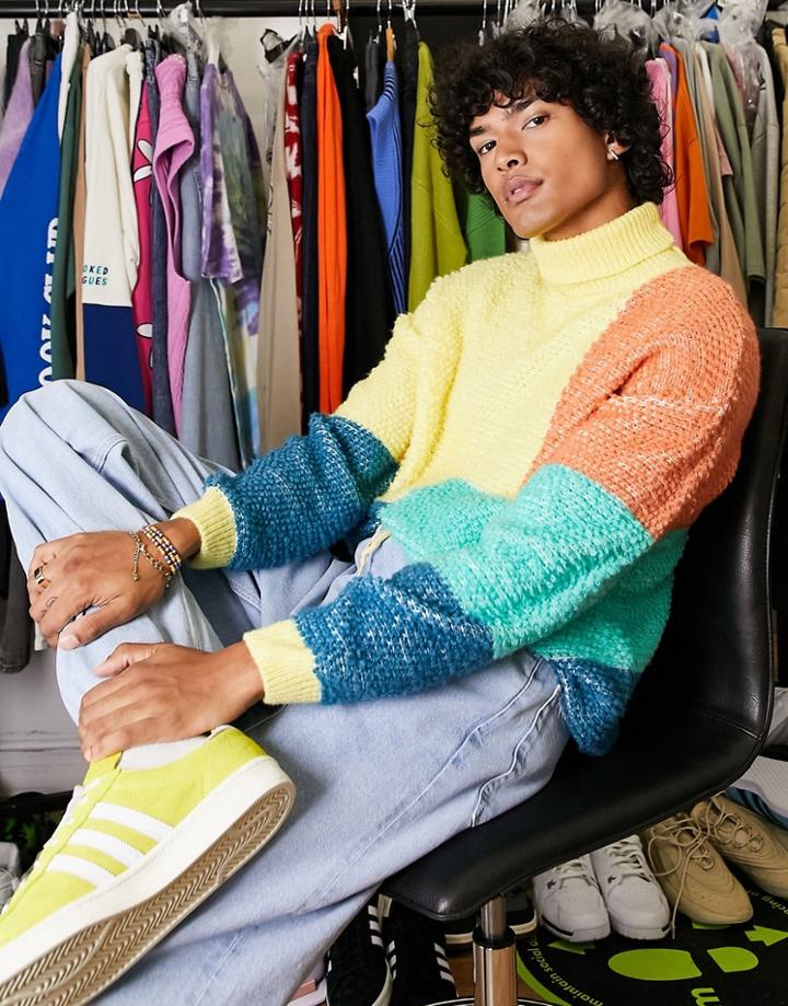 Asos Design Knitted Color Block Sweater In Plush Yarn-multi