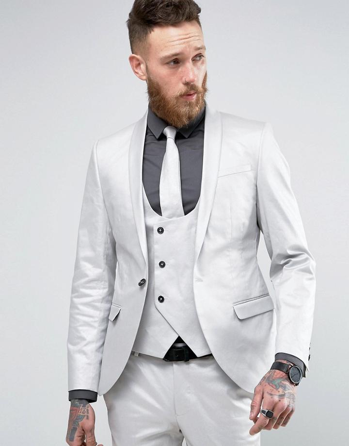 Noose & Monkey Super Skinny Suit Jacket In Metallic - Silver