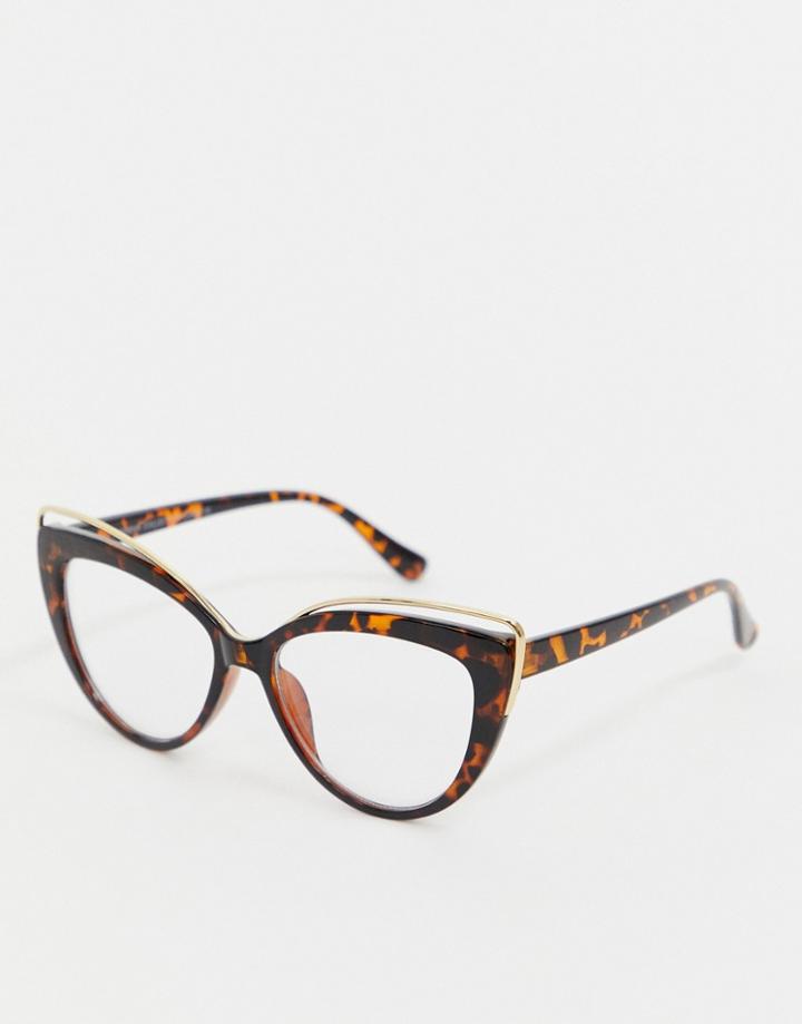 Svnx Oversized Clear Lens Cat Eye Glasses - Brown