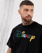 Asos Design Disney Oversized T-shirt With Rainbow Text-black