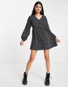 Influence Button Front Mini Dress In Polka Dot-black