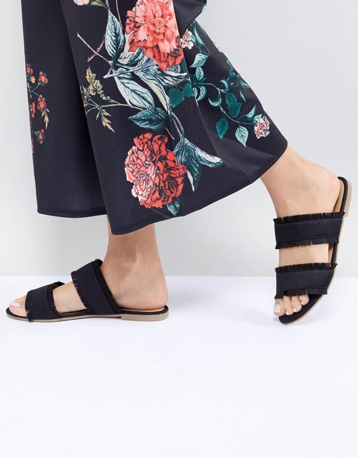 Pieces Two Part Mule With Fringing - Black