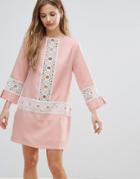 The English Factory Shift Dress With Crochet Detail - Pink