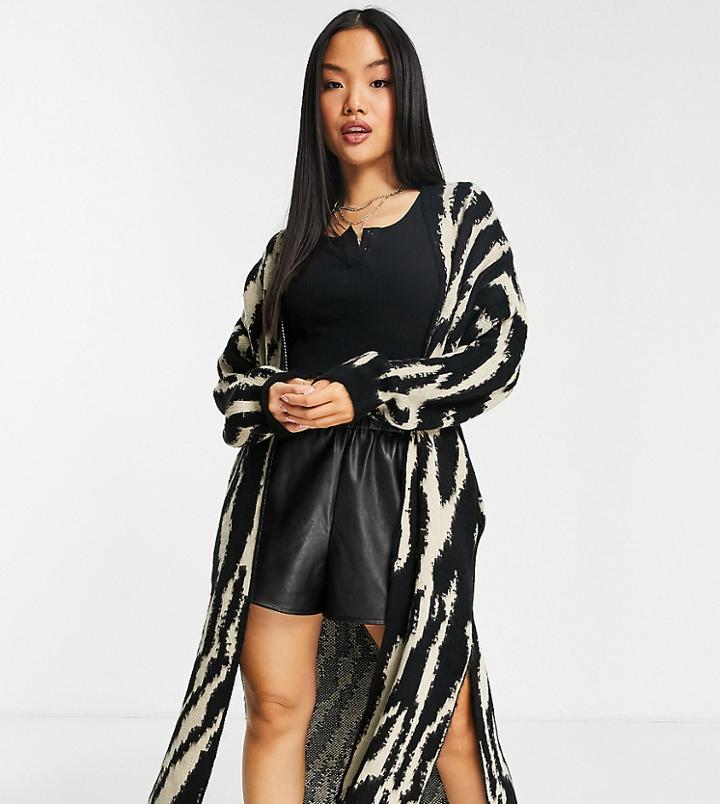 Topshop Petite Knitted Zebra Maxi Cardi In Multi