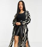 Topshop Petite Knitted Zebra Maxi Cardi In Multi