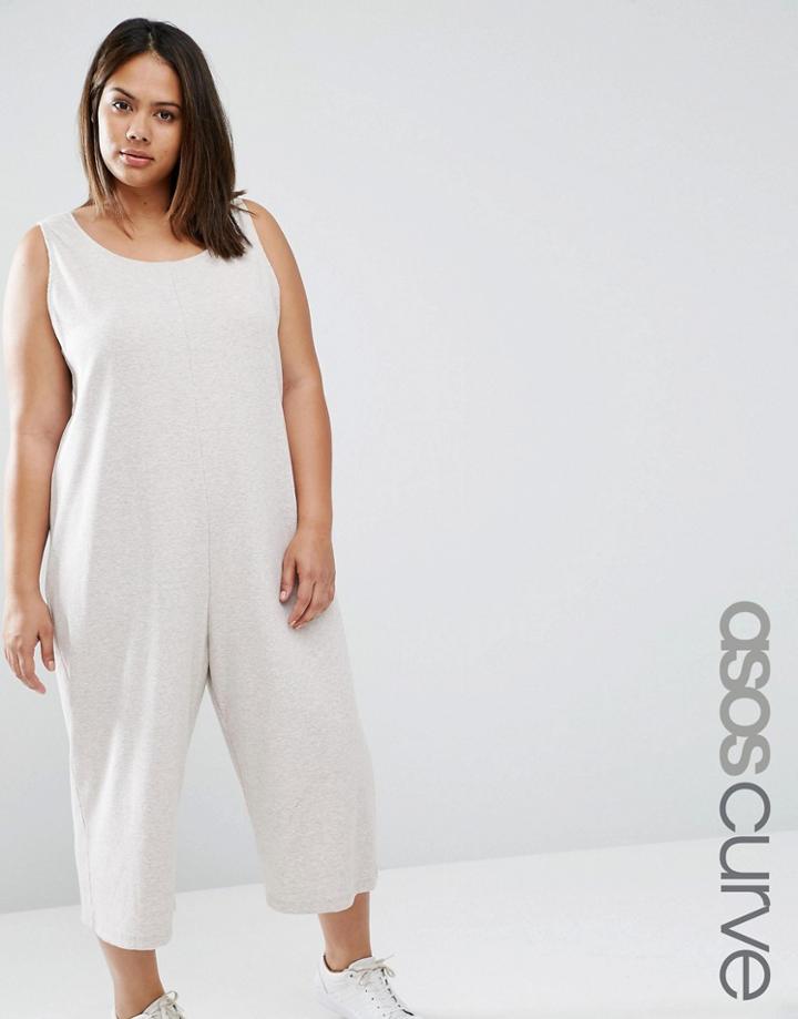 Asos Curve Lounge Oatmeal Marl Jersey Jumpsuit - Beige