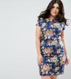 Uttam Boutique Plus Floral Pencil Dress With Ruched Side - Navy