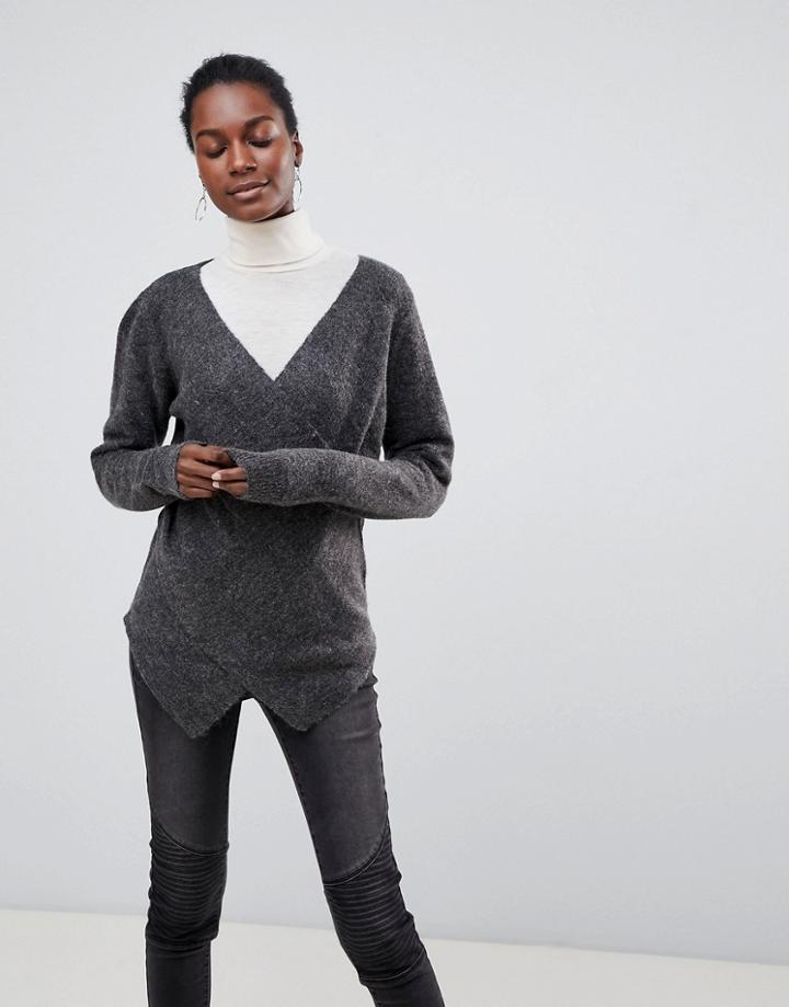 Vila Cross Front Sweater - Gray