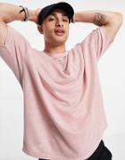Asos Design Oversized T-shirt With Half Sleeve In Linen Look Fabric In Light Pink