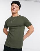 River Island Muscle Fit Tee In Khaki-green